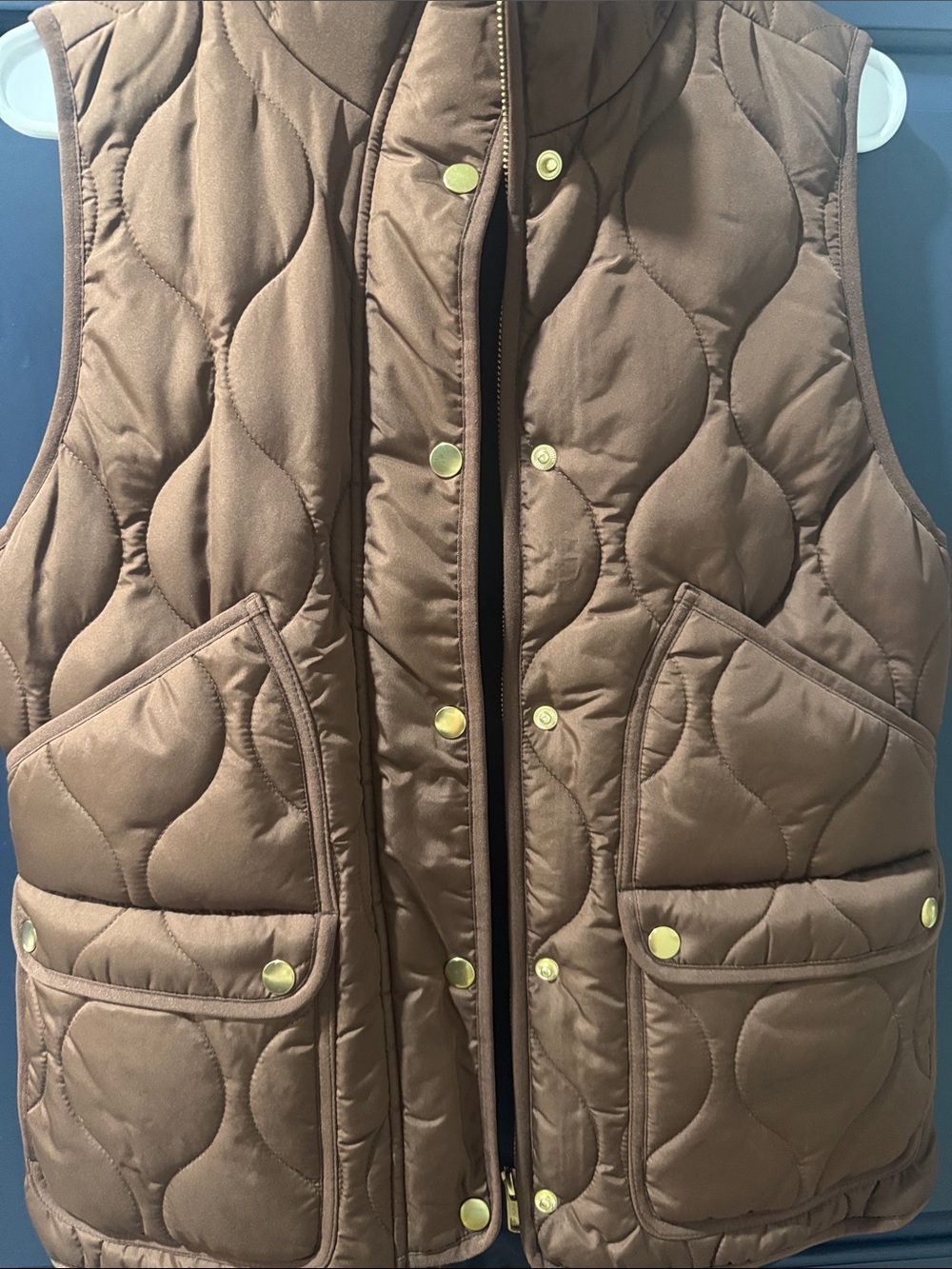 J. Crew Quilted Brown Puffer Vest Gold Hardware Small- NWOT